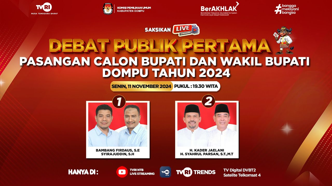 DEBAT PUBLIK PERTAMA PASANGAN CALON BUPATI DAN WAKIL BUPATI DOMPU TAHUN 2024