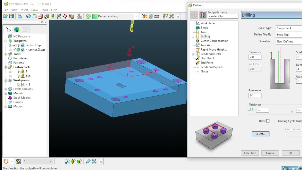 How to create hole feature sets and drilling toolpath in PowerMill