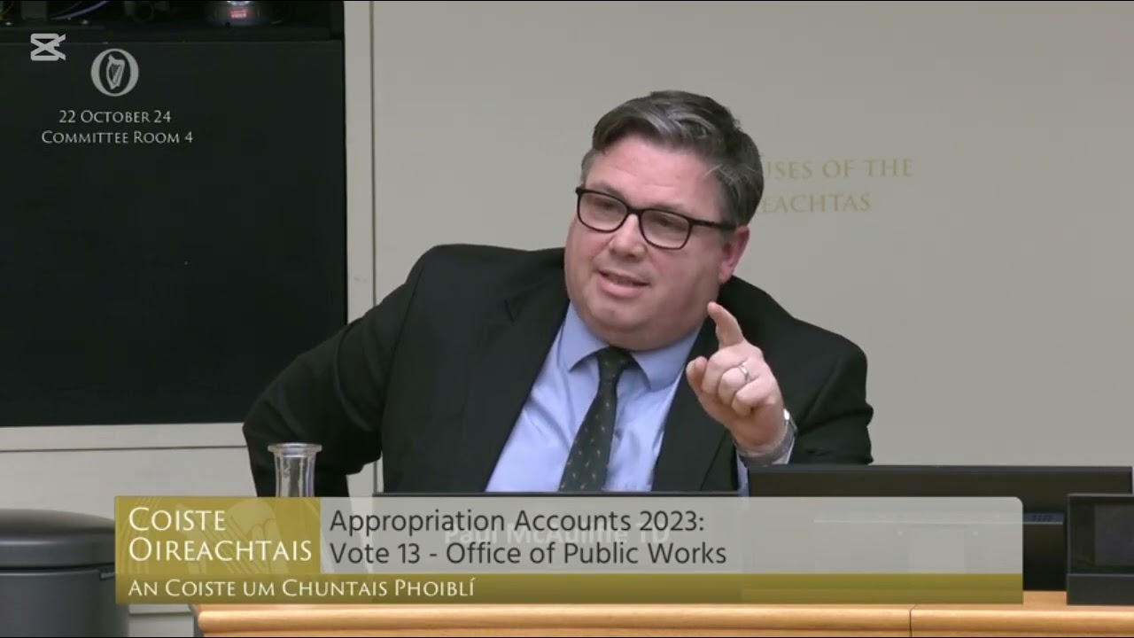 Questioning the Office of Public Works about the Leinster House Bike Shelter project.