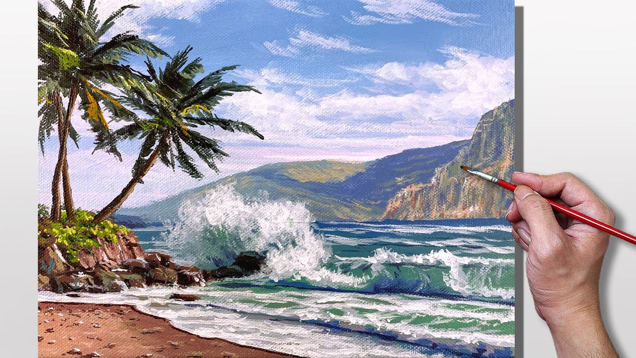Acrylic Painting Palm Tree Island Seascape - Correa Art