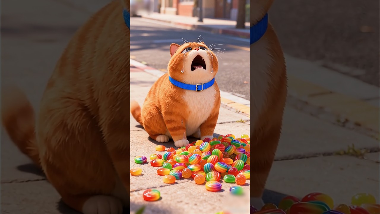 Cat's Fruit Hard Candy MISHAP! What Happened Next#shorts #funny #cat #cute #animals #comedy #cartoon