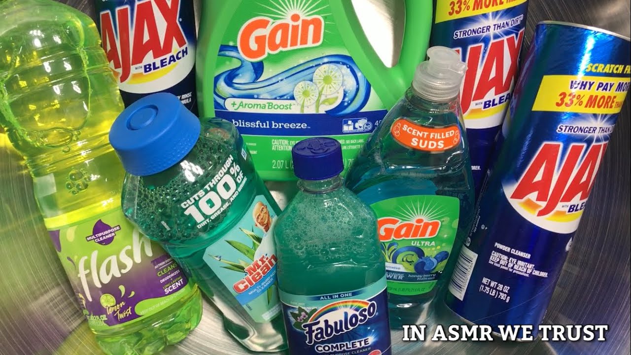 ASMR✨3x Ajax, Gain Blissful Breeze + Honey Berry Hula, Mr.Clean, Fab Complete | Neon Flash Rinse✨