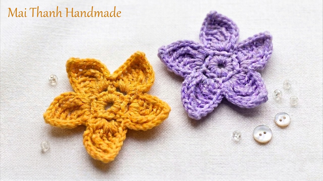 How to Crochet flower tutorial I Hướng dẫn móc len - Mẫu hoa lan 5 cánh