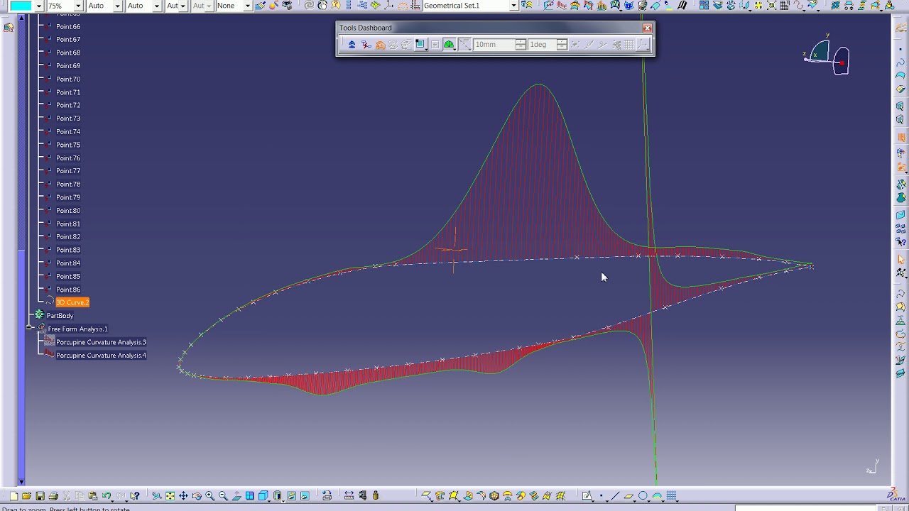 CATIA V5 Построение кривых с гладкостью по 2й производной