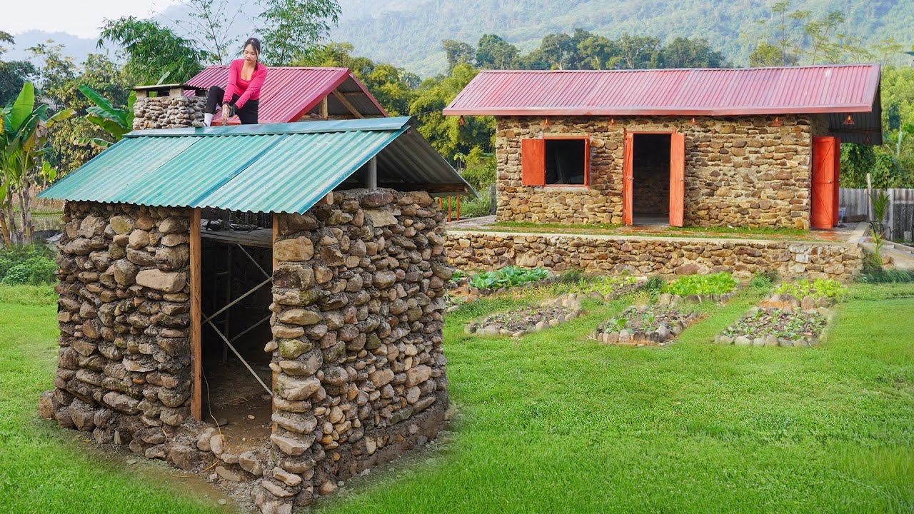 Building a Stone Bathroom and Toilet - Rustic Outdoor Construction Project in a Natural Setting