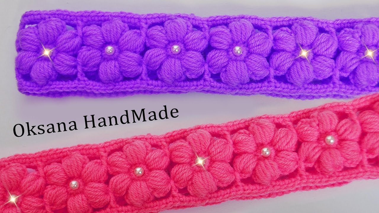 Цветочная повязка на голову крючком. The rim on the head crochet