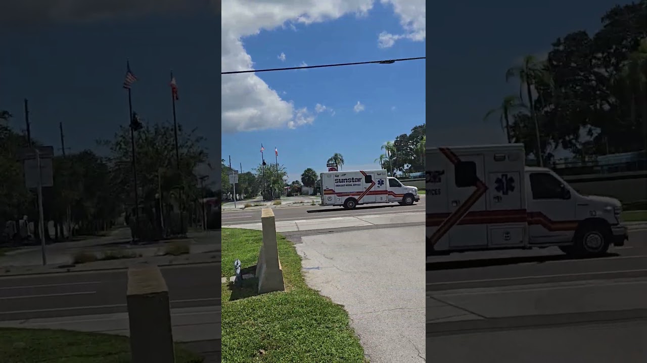 sunstar Ambulance with loud sirens responding in Largo florida usa medical scene call