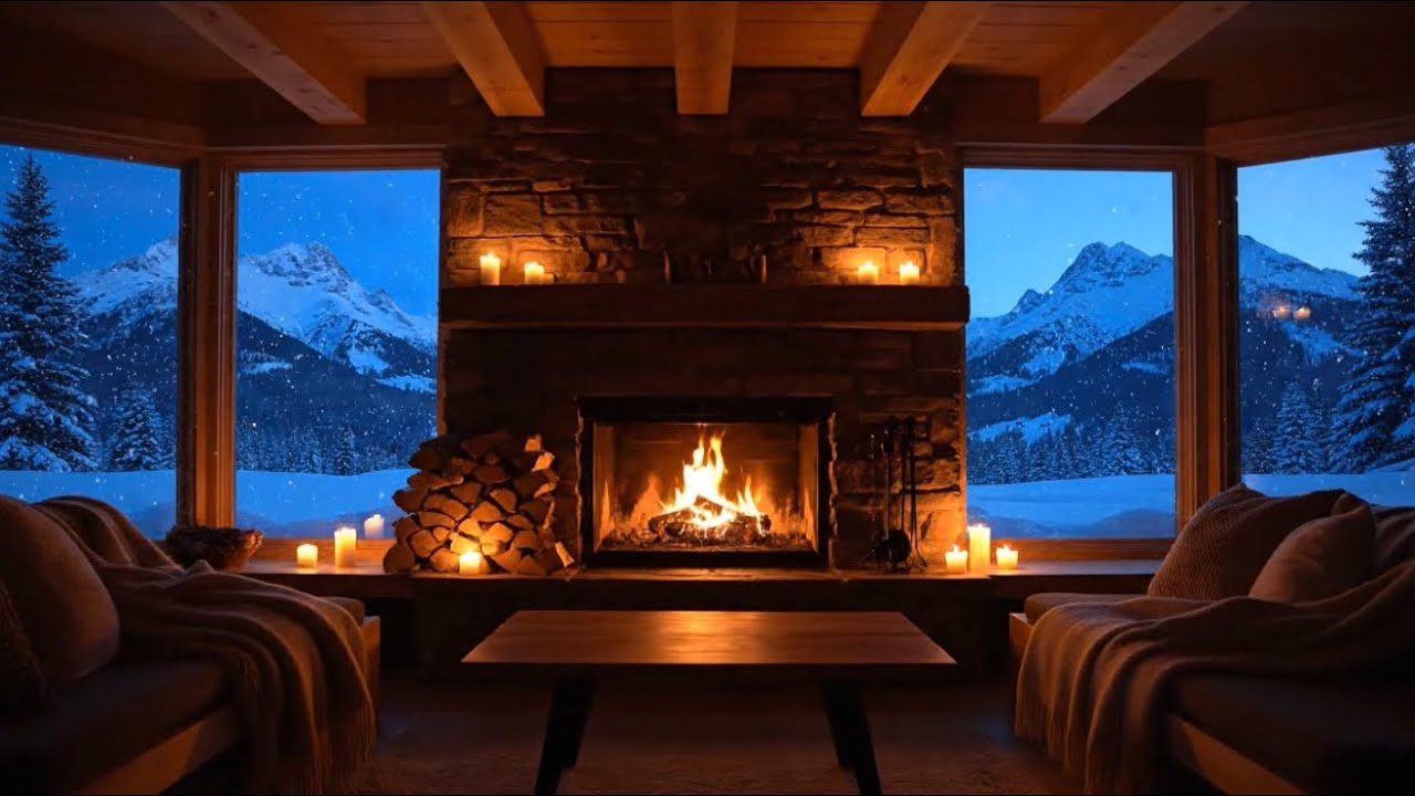 Cozy Cabin Fireplace Loop 🔥| Winter Mountain Relaxation & Stress Relief ❄️🏔️ (2-Hours)