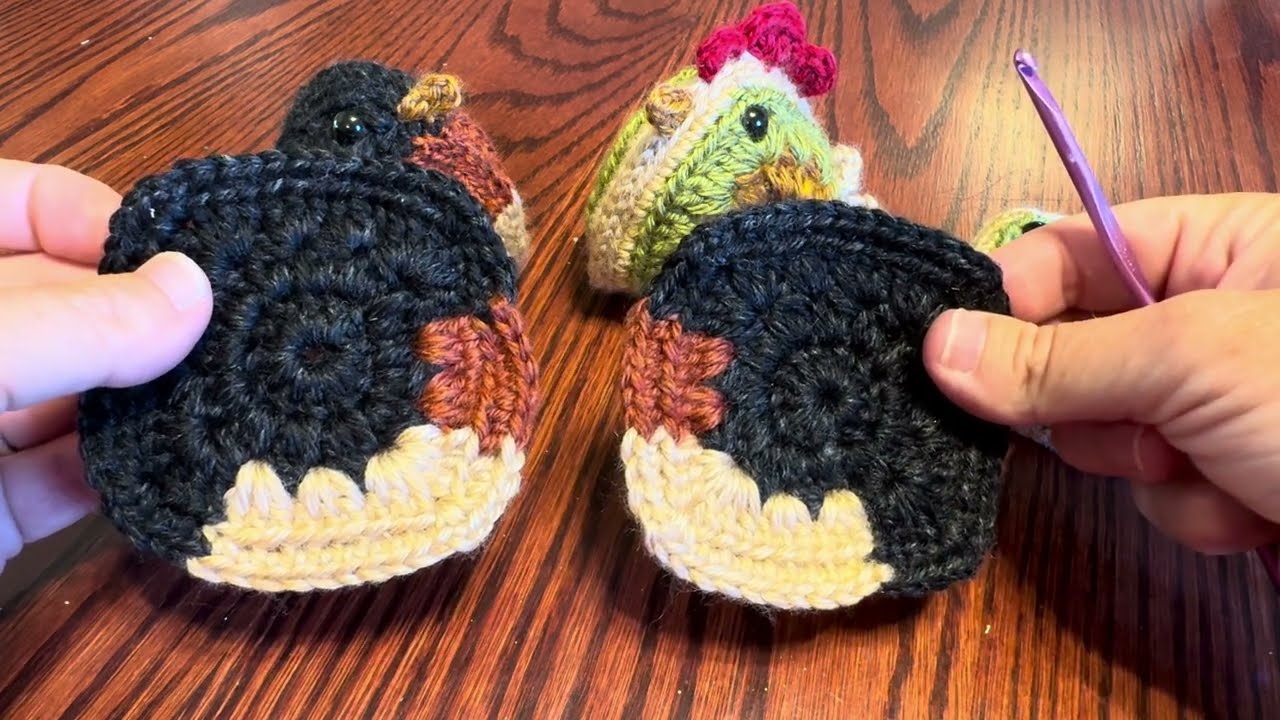 How to Join 2 Granny Squares to Create a Crochet Chicken. Demonstrated on the Robin Variation.