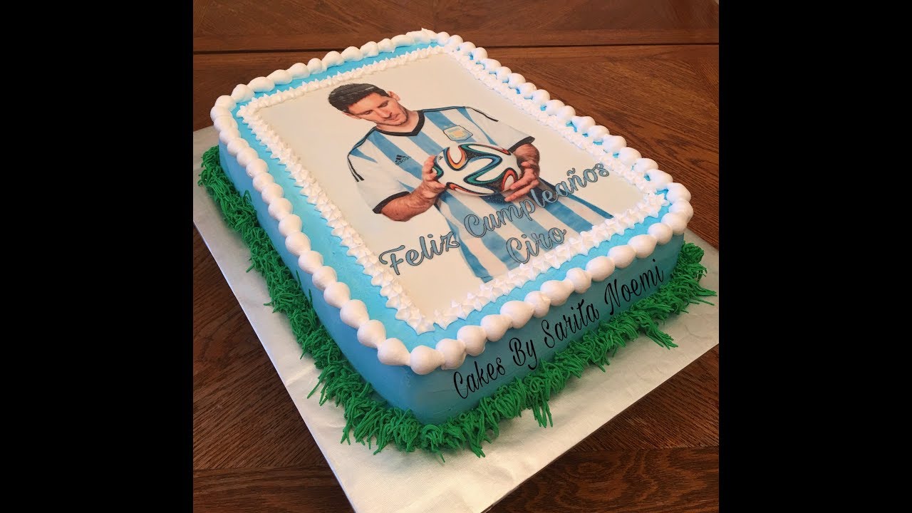 PASTEL CON IMAGEN COMESTIBLE DE MESSI | DECORACION SENCILLA | EDIBLE CAKE