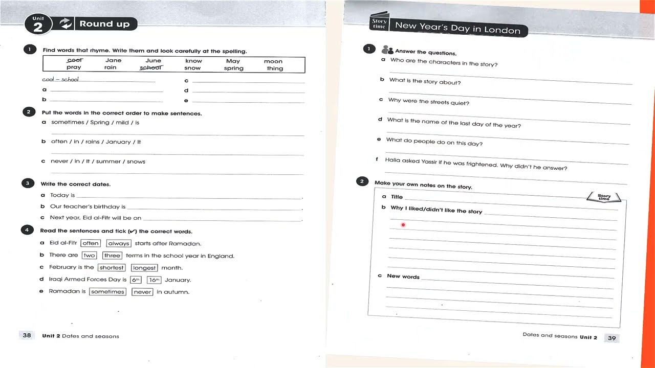 حل صفحة 38 و 39 انكليزي اول متوسط