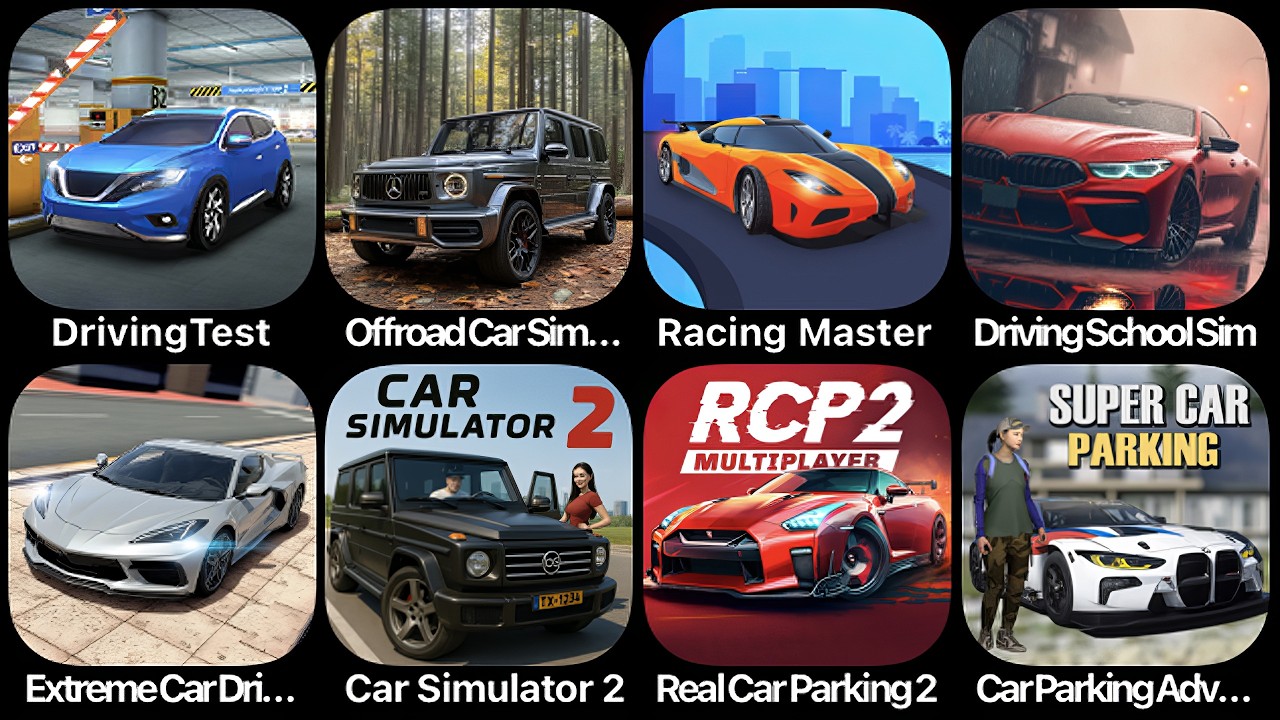 Driving Test, Offroad Car Simulator, Racing Master, Driving School Simulator, Extreme Car Driving