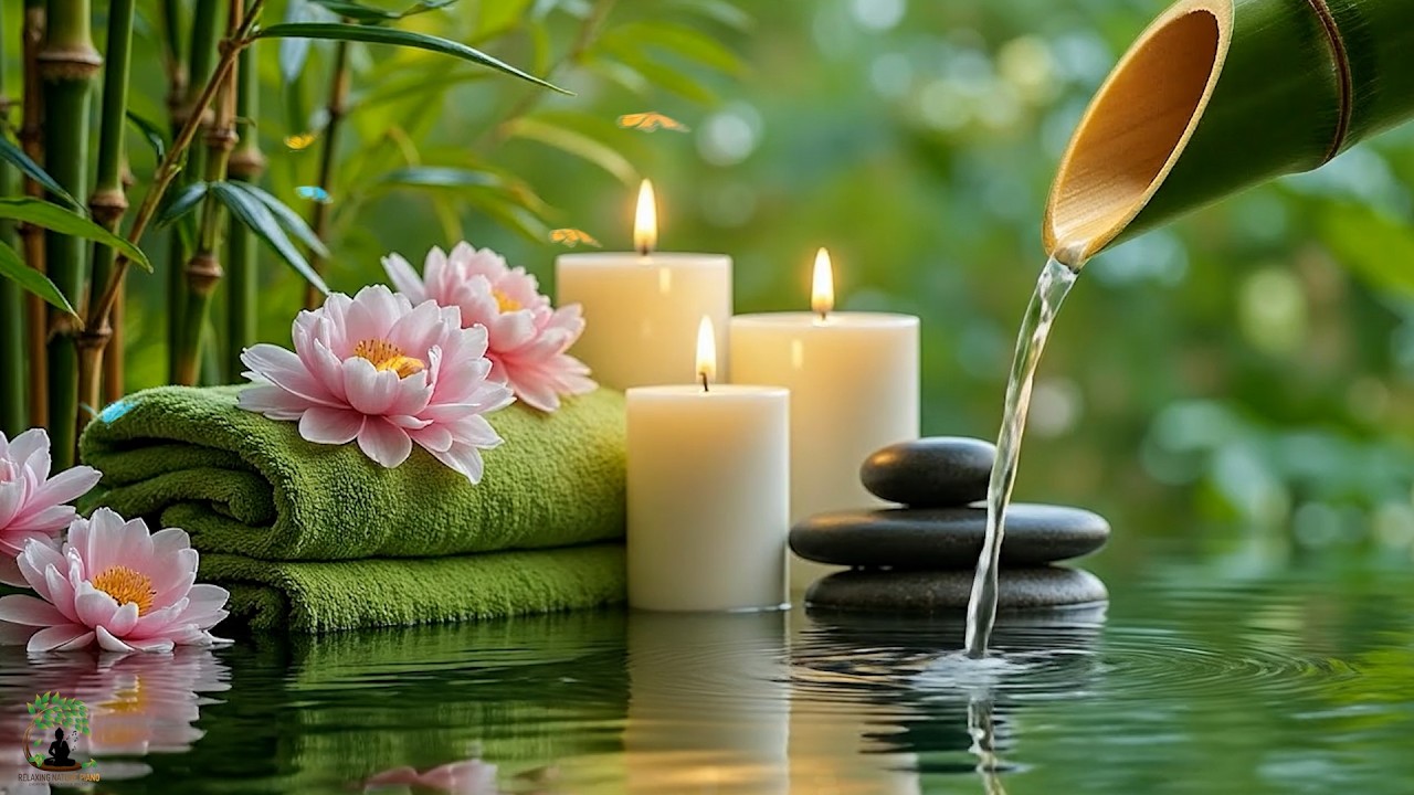 Soothing Spa Piano Music 🌿 Relaxing Sleep Music & Nature Sounds, Bamboo Water Fountain, Calm Music