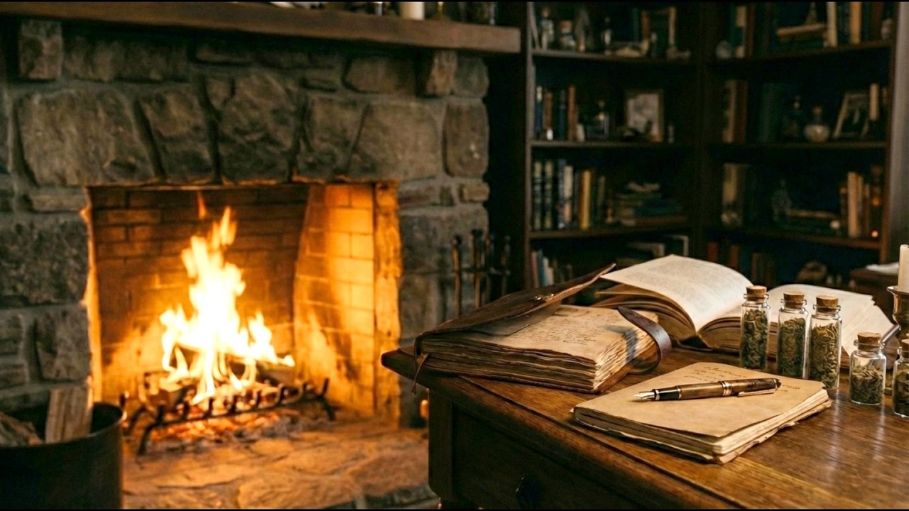 Witch’s Study Fireplace Ambience (No Music) | Crackling Fire for Reading & Study | 6 Hours