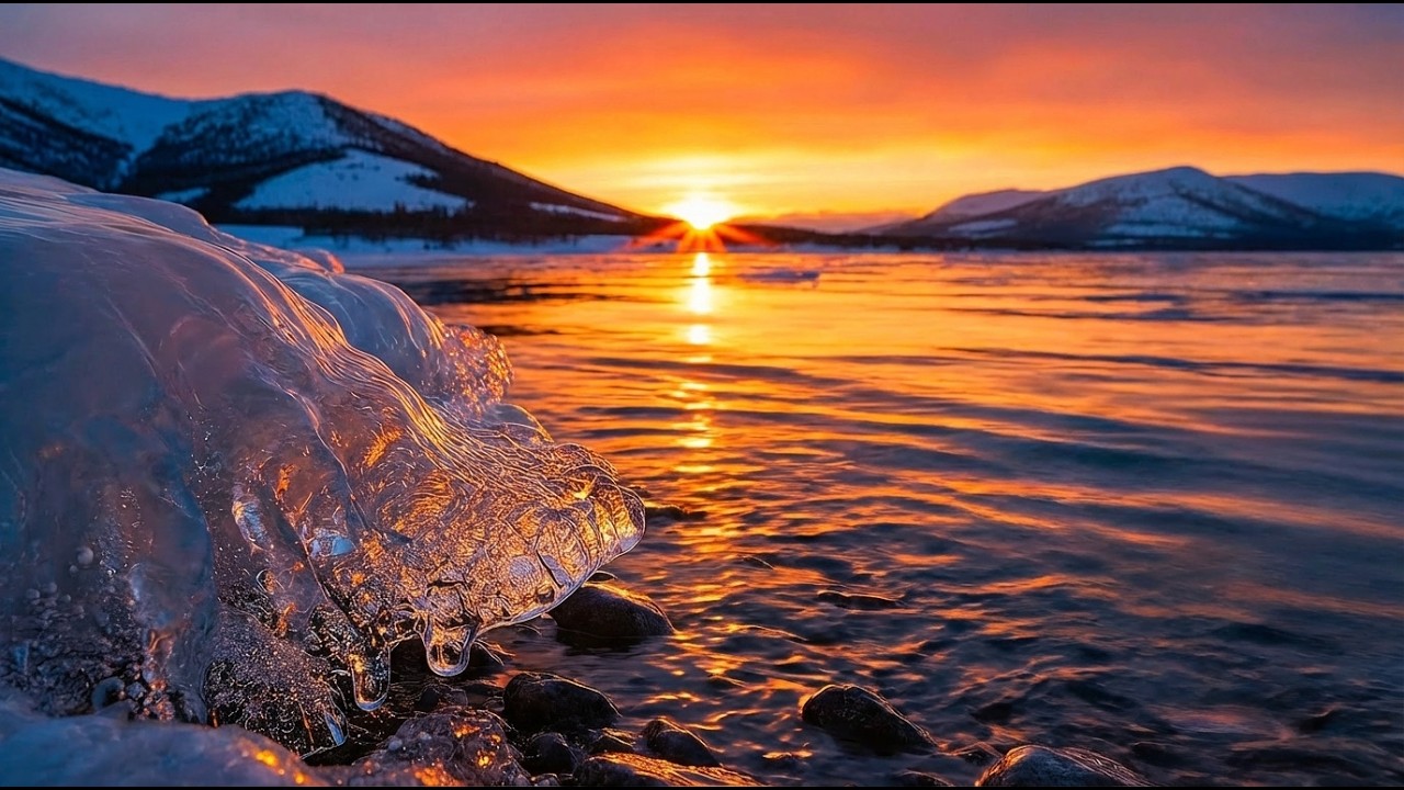 Golden Hour Arctic Lake | 10 Hours of Winter Lake Ambience for Sleep, Study & Relaxation