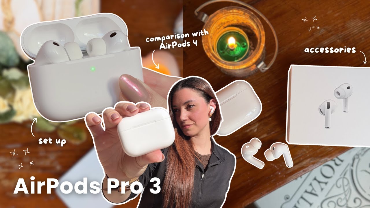 AirPods Pro 3 🌺✨ aesthetic unboxing, new features, AirPods 4 comparison & accessories