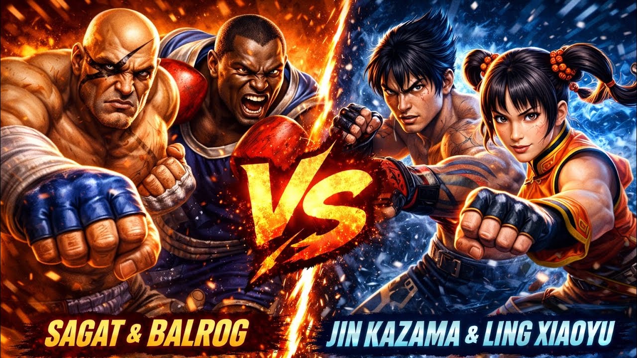 Сагат x Балрог vs. Дзин Кадзама x Лин Сяоюй | Sagat x Balrog vs. Jin Kazama x Ling Xiaoyu