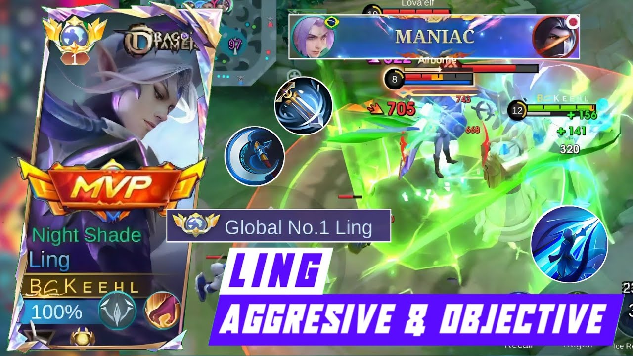 MANIAC! LING PERFECT GAMEPLAY 22 KILL NO DEATH ☠️ GLOBAL LING SOLO RANK - MOBILE LEGENDS