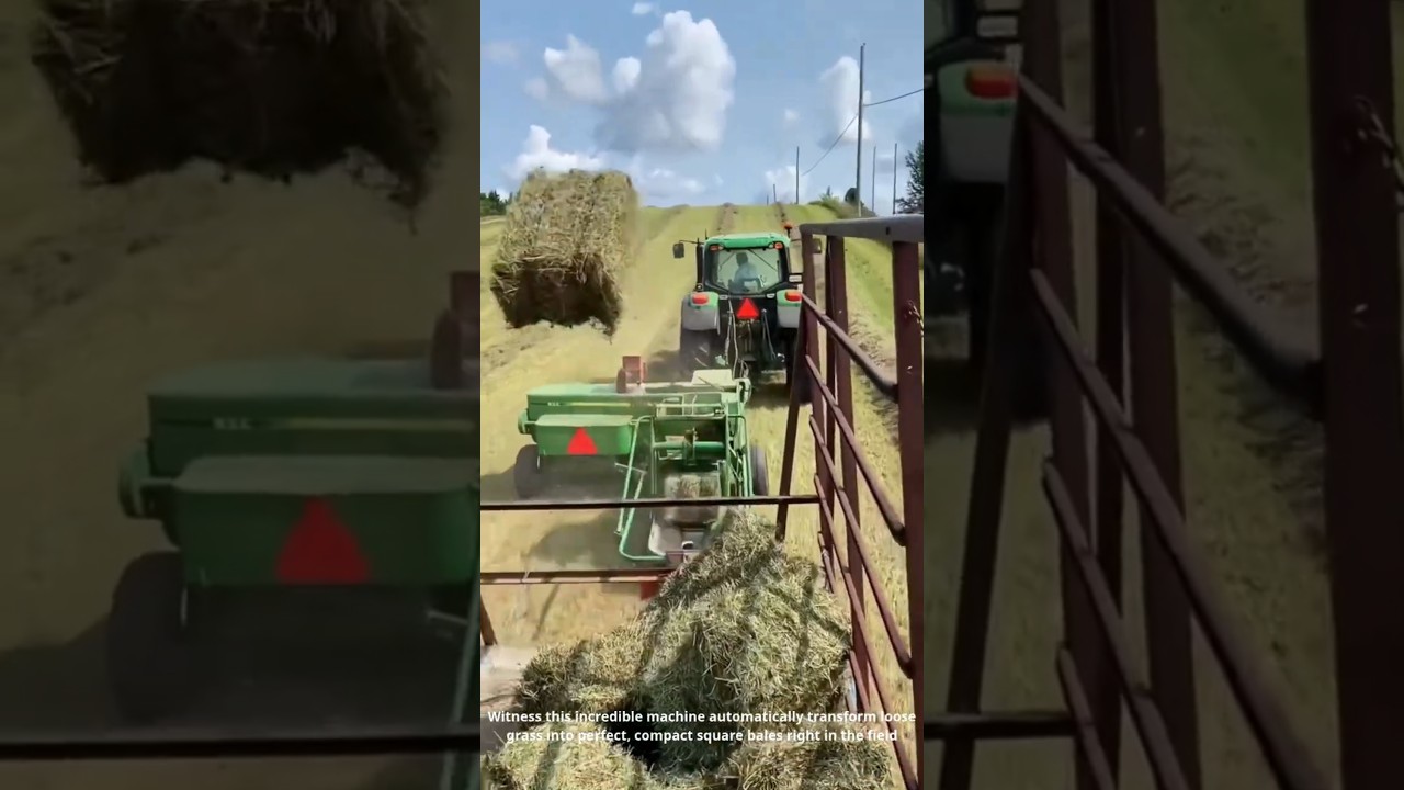 Grass to Gold Bricks! 🤯🌱 This Baler is a GENIUS! #HayBaling #FarmTech #oddlysatisfying