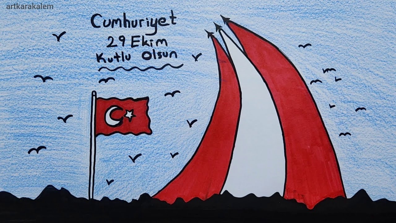 29 EKİM CUMHURİYET RESMİ ÇİZİMİ | Kolay cumhuriyet çizimleri