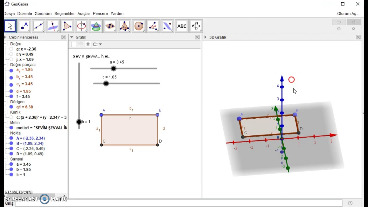 Geogebra dda dikdörtgenler prizması (sürgü oluşturma)