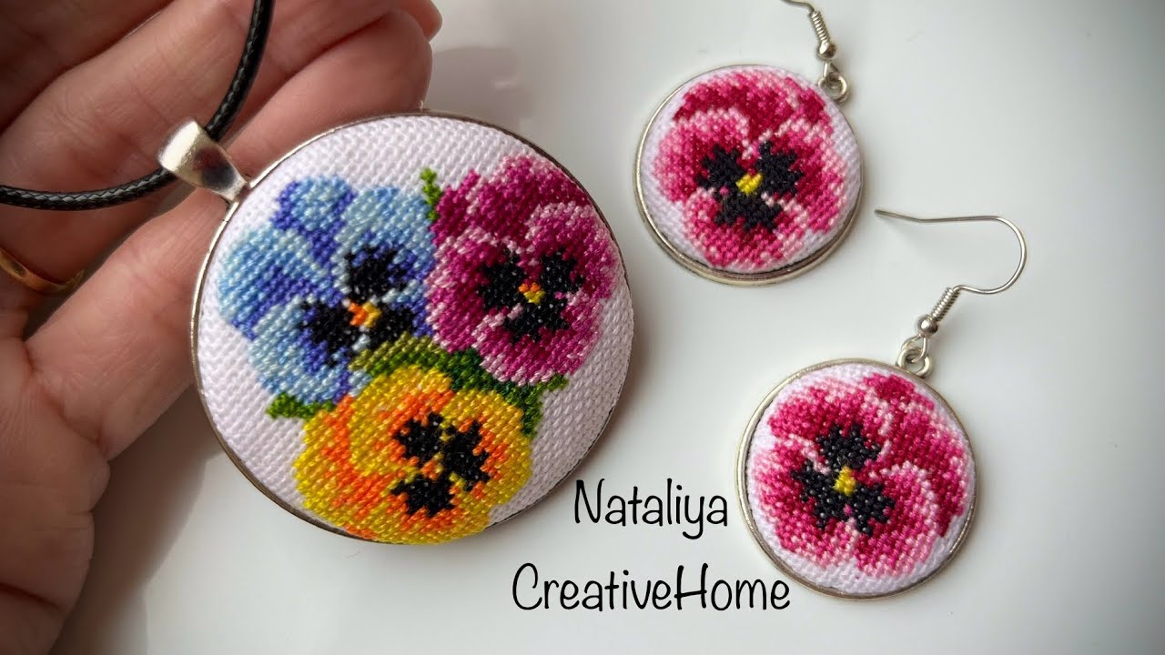 МК 🌸Вишиті сережки та кулон. Мікровишивка. Micro embroidery
