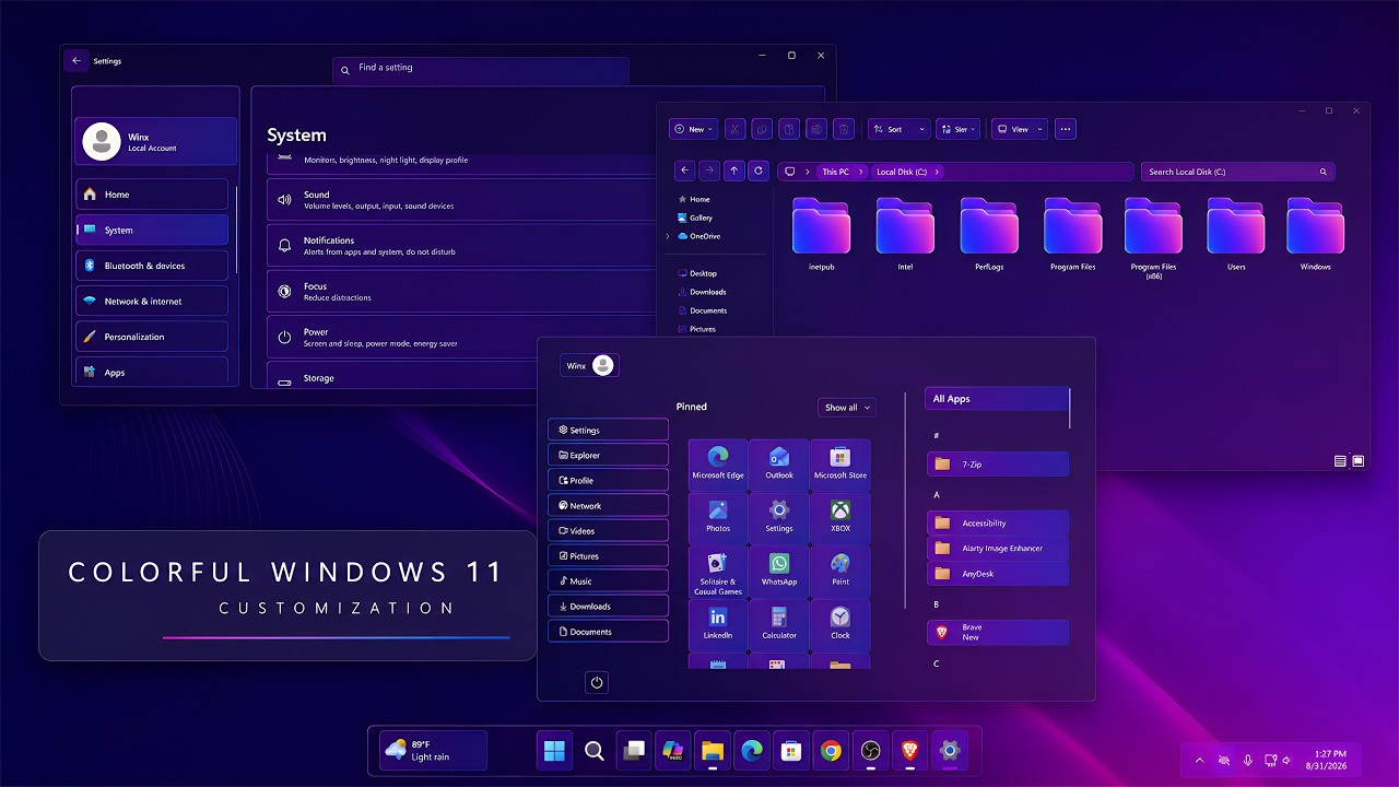 Colorful Windows 11 Customization Using Windhawk | Settings App, Explorer, Taskbar & Start Menu