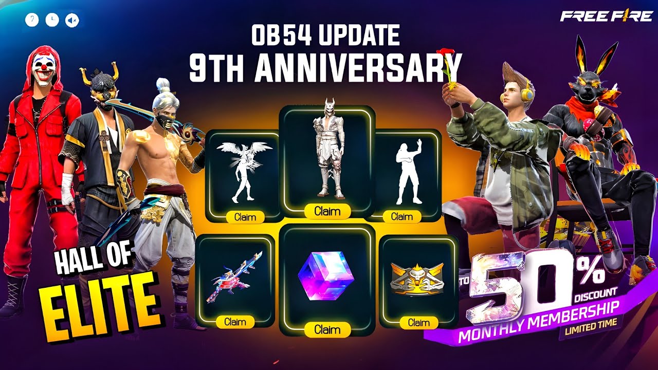 Ob54 Update 💥 9th Anniversary Free Fire 🤯🥳| lol emote | free fire new event | ff new event 