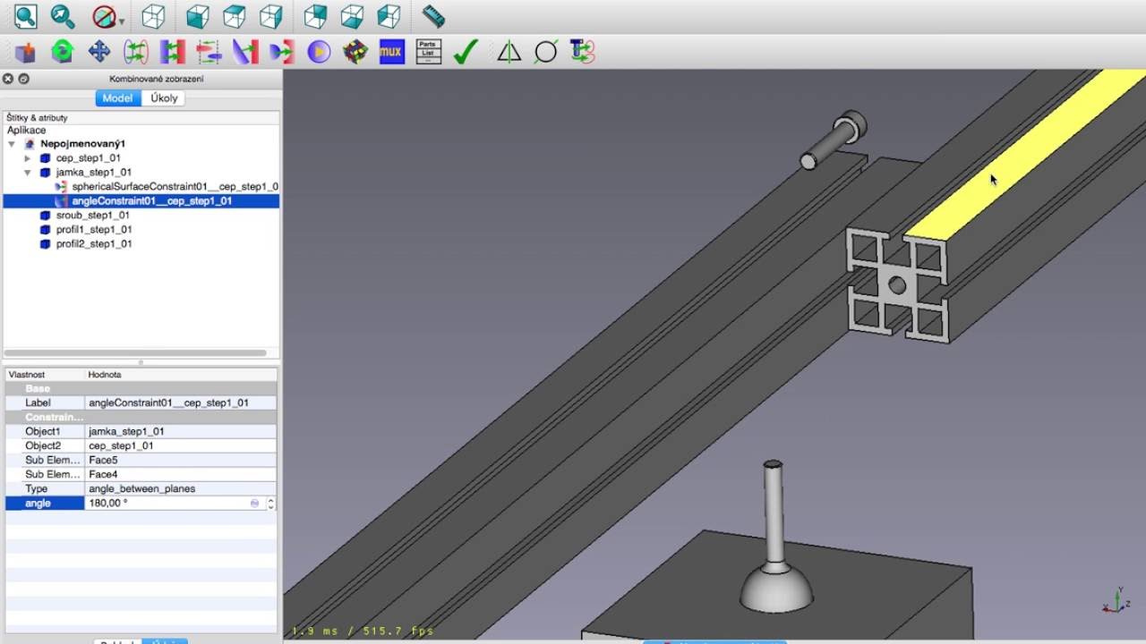 FreeCAD tutorial 7 - sestava dílů CZ