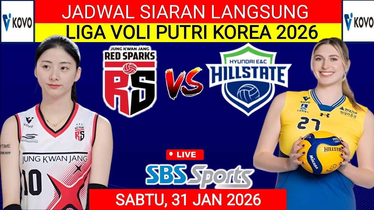 JADWAL LIGA VOLI KOREA 2026 HARI INI‼️RED SPARK VS HYUNDAI HILLSTATE‼️KLASEMEN KOREA V LEAGUE2025/26