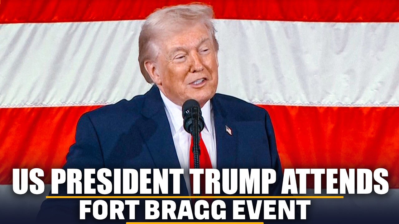 US President Donald Trump attends an event at Fort Bragg