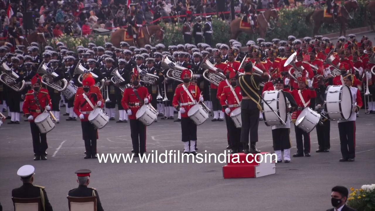 Drummers and massed bands of Indian Army beat up a percussive storm at Beating Retreat ceremony 2022