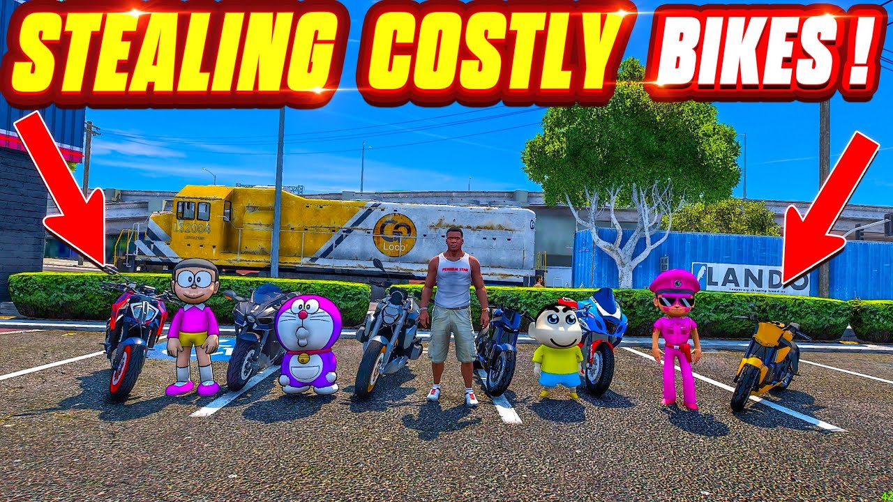 Costly Bikes &ldquo;🏍️&rdquo; Stealing Challenge In GTA5 With Shinchan Doraemon & Little Singham😱 Full Fun🤣