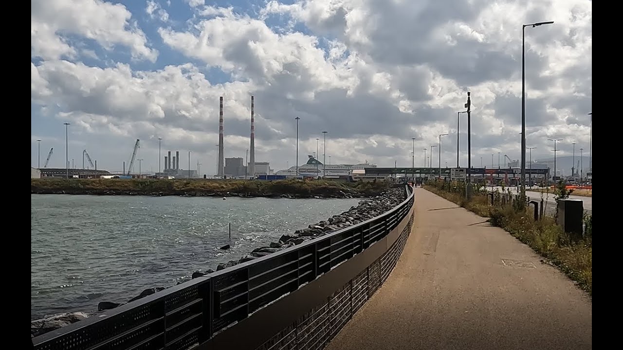 Dublin Cycling: Dublin Port Tolka Estuary Greenway. 4K