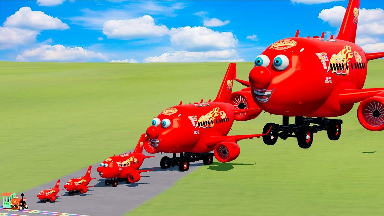 Big & Small McQueen Airplane Vs Trains – BeamNG.drive