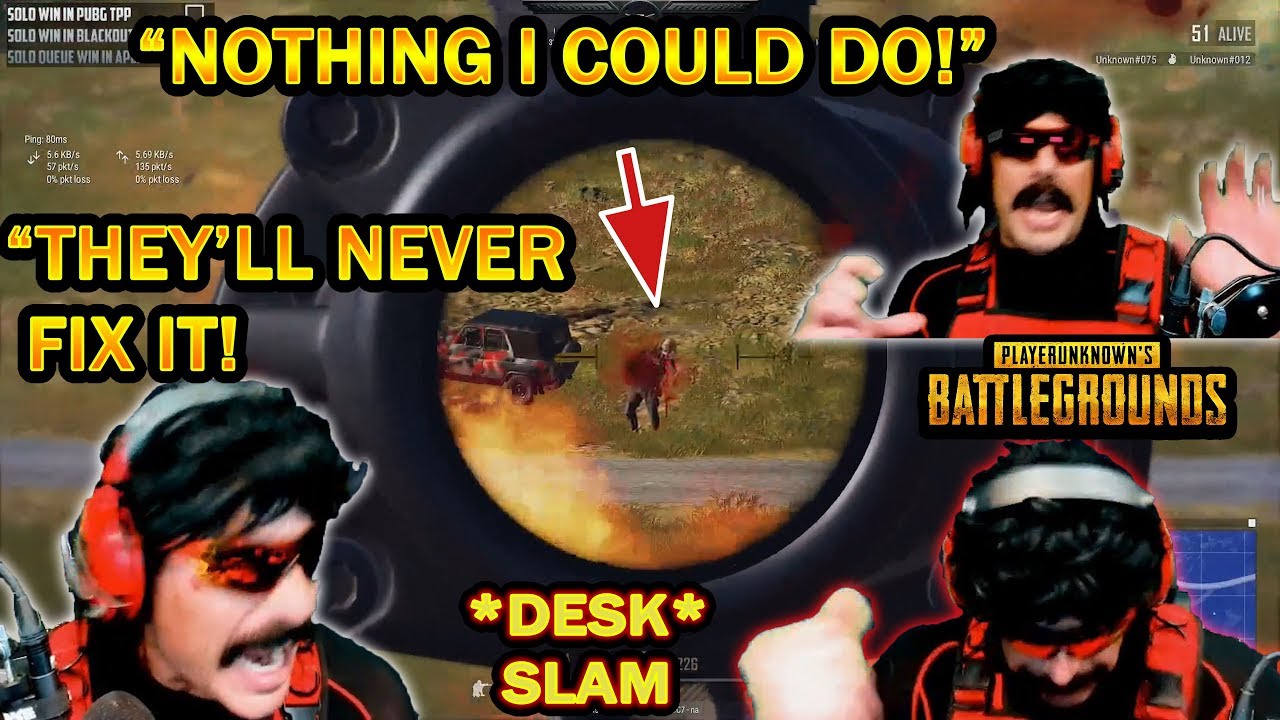 DrDisrespect RAGES & SLAMS Desk After Dying to His PING in PUBG 3rd Person Mode!