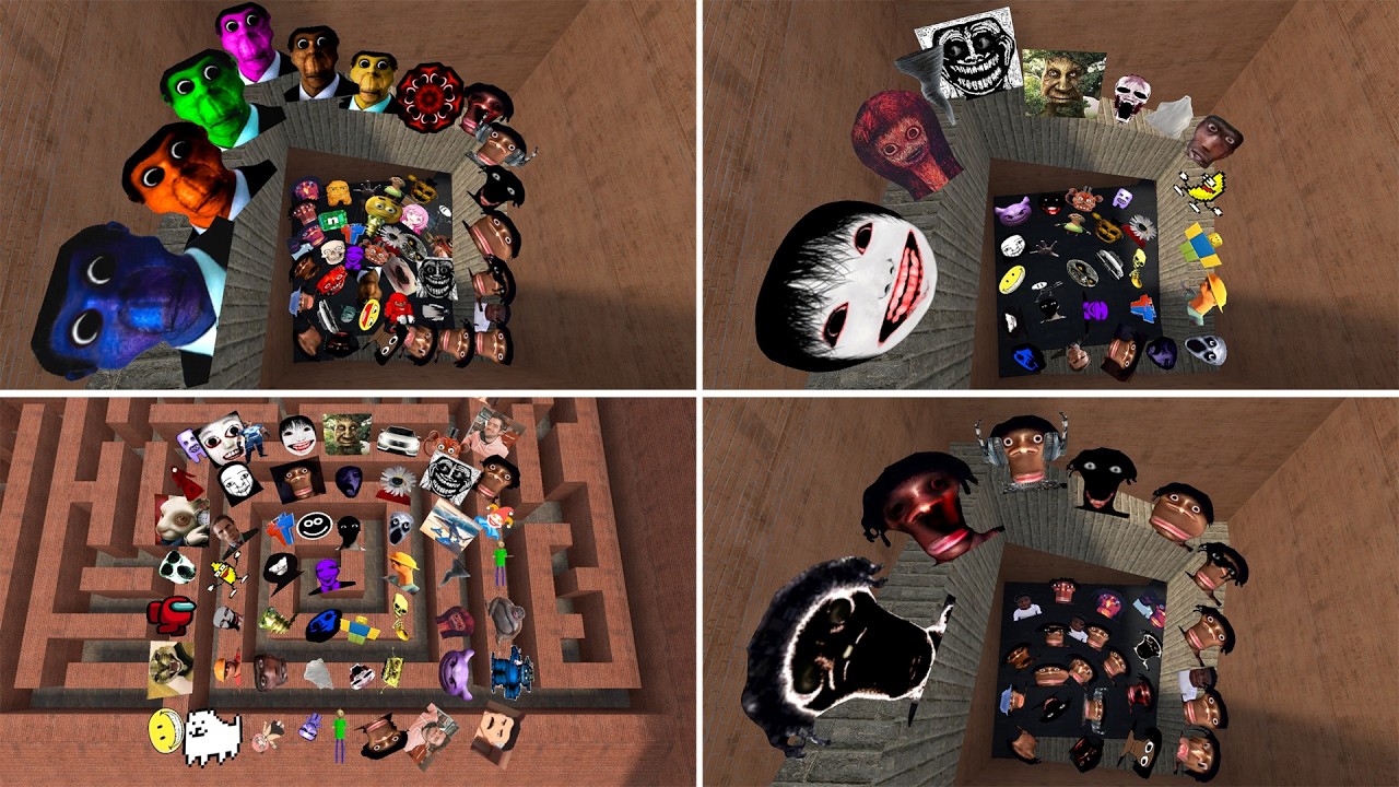 Obunga Nextbots, Juandale Pringle, Nicos Nextbots Chase me in Maze. Garry's Mod