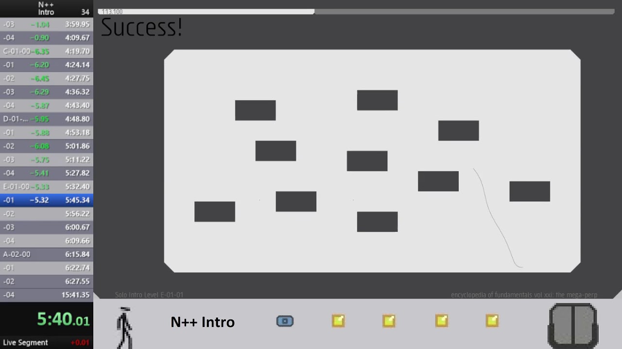 N++ Intro Speedrun in 15m18s (Run starts at 2:38)