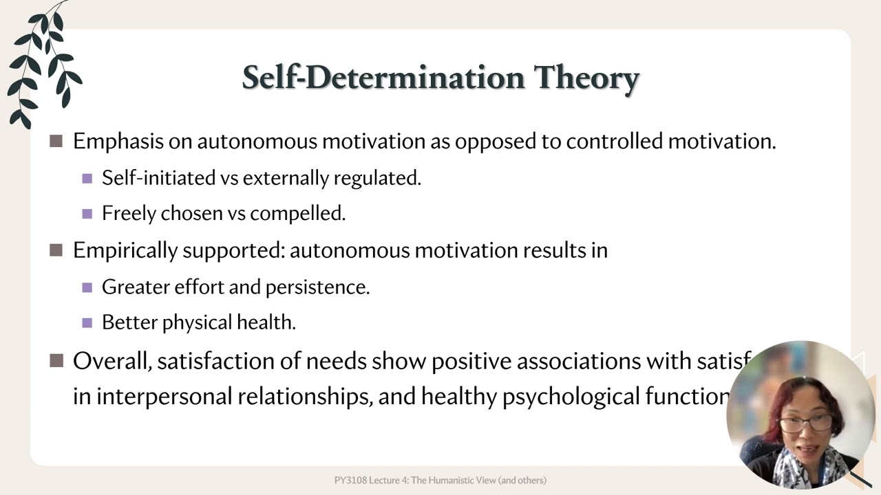 PY3108 Personality Psychology: Lecture 4b The Humanistic View and related concepts