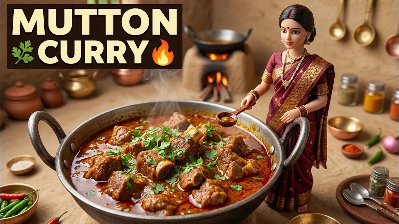 Miniature Doll Mutton Curry Cooking ASMR | Indian Village Tiny Kitchen Life