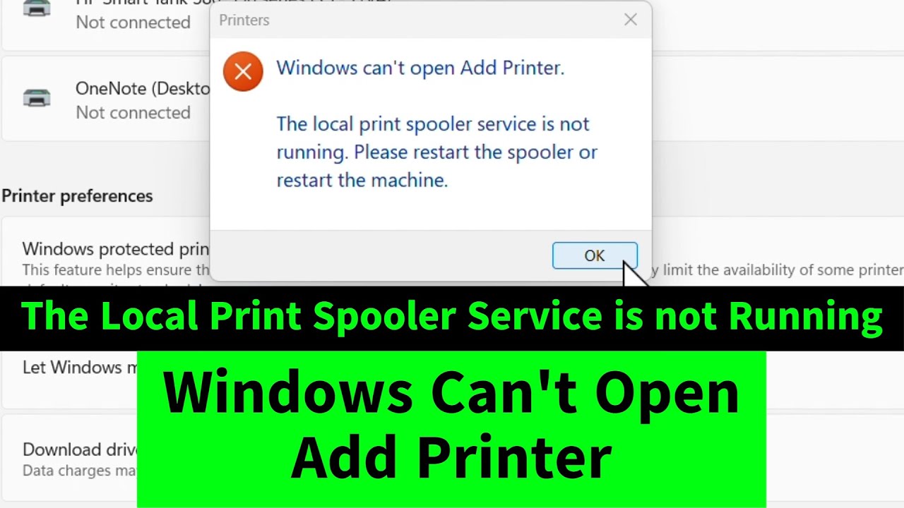 Windows Can't Open Add Printer. The Local Print Spooler Service is not Running (Windows 11 / 10 / 7)