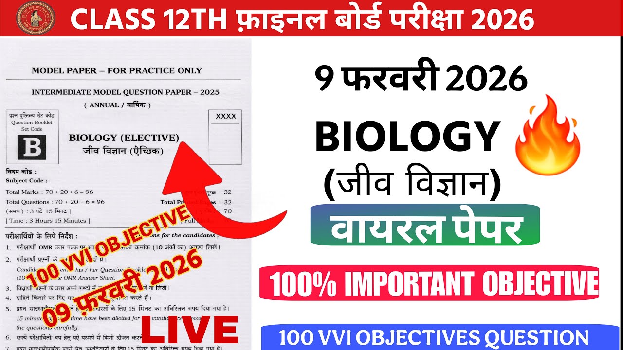 BIHAR CLASS 12TH BIOLOGY VVI OBJECTIVES 2026 | CLASS 10TH OBJECTIVE BIHAR BOARD 2026