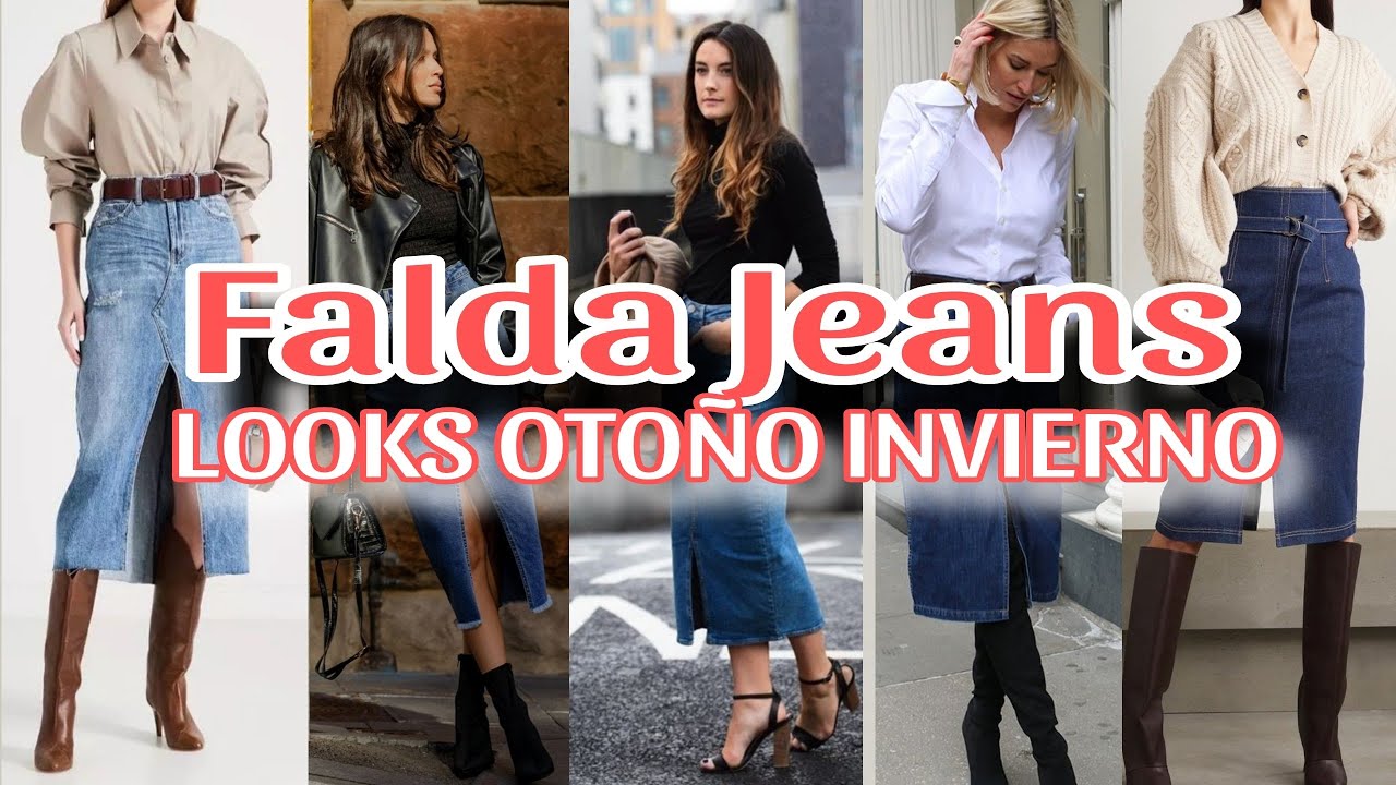 MODA!! 2023 2024 LOOKS de Moda Oto&ntilde;o Invierno con FALDA JEANS Para Vestir Moderna y  con Estilo