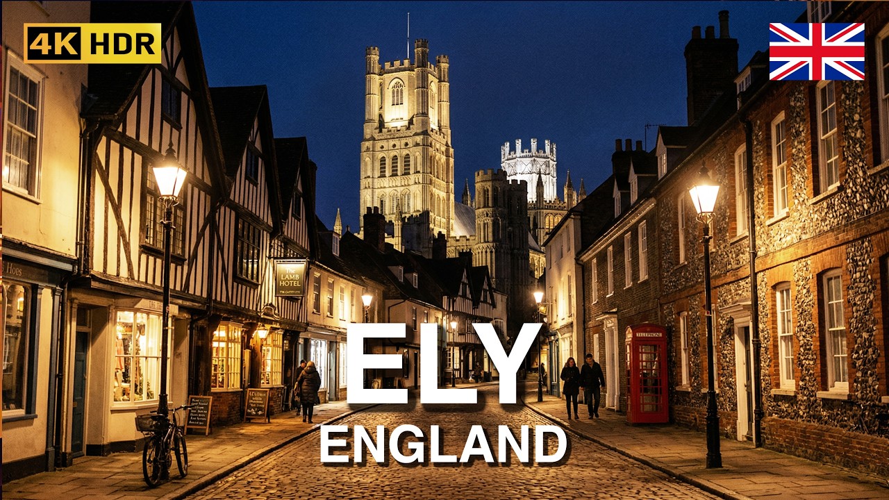 Relaxing Night Walk in Ely, England 🌙 4K HDR Walking Tour | Ely Cathedral & Riverside