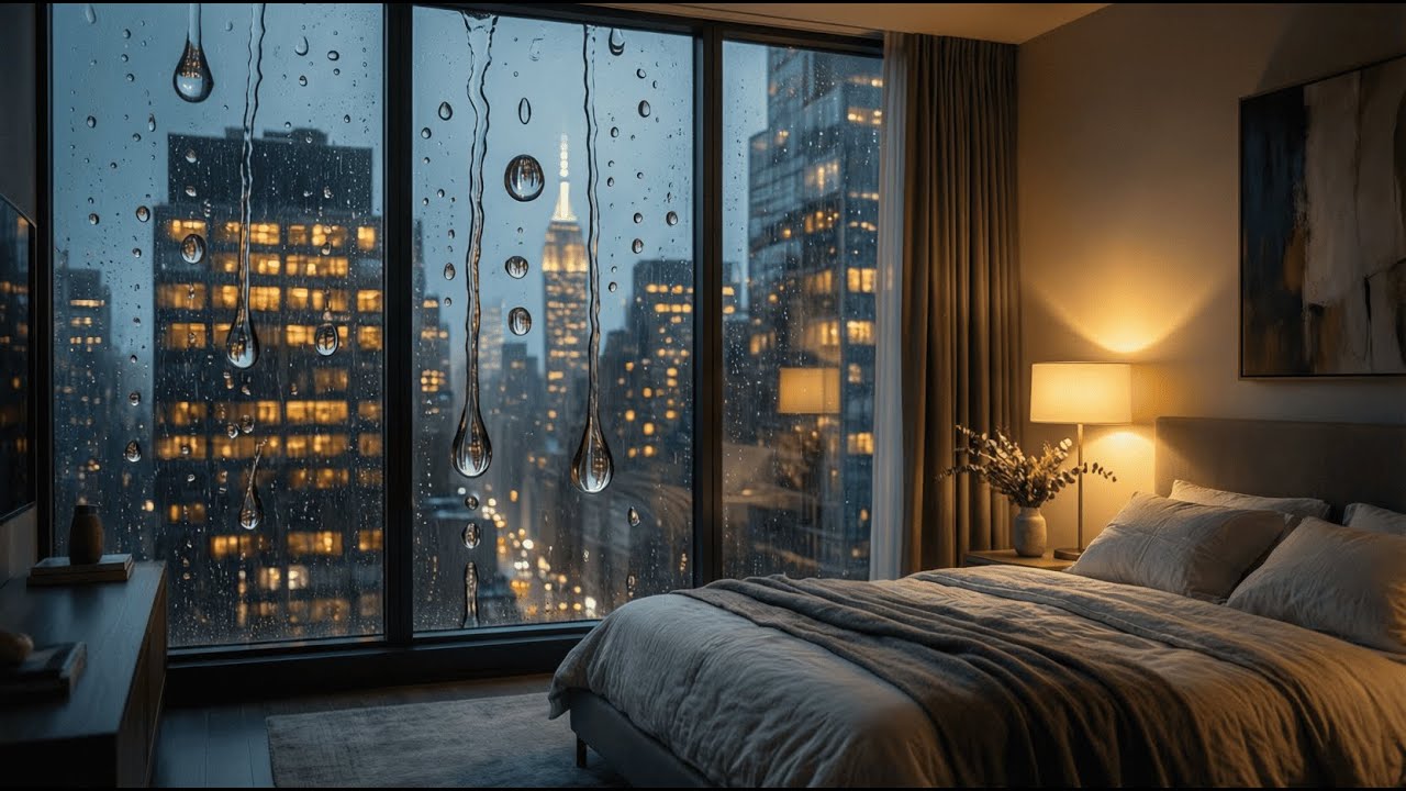 Rain Sounds in a Luxury NYC Apartment for Sleeping 🌧️ Cozy Bedroom City Night Ambience