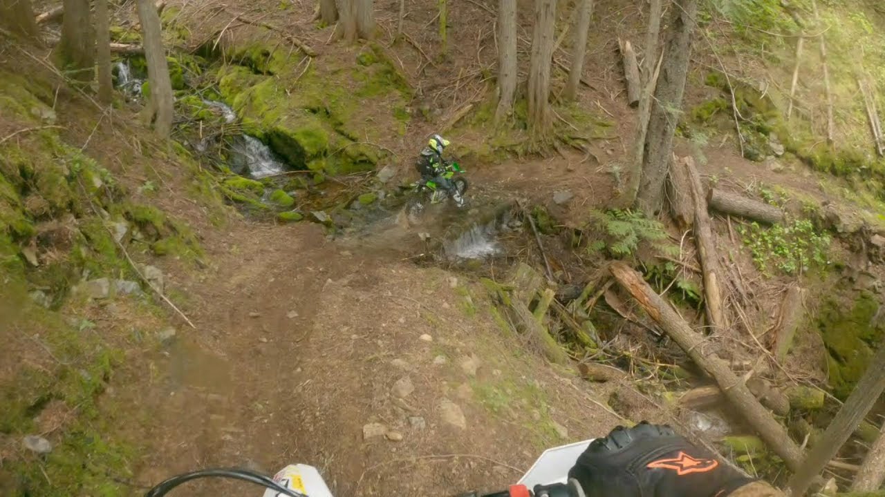 Ultra Bee, KTM, Beta and a great 11 year old riding North Idaho Trails near the Canadian border.