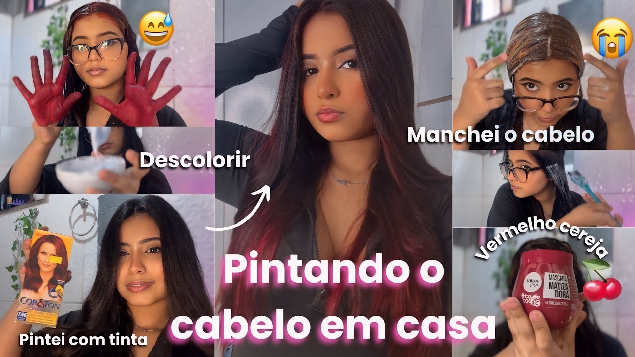 PINTEI MEU CABELO DE VERMELHO EM CASA 🍒~ manchei o cabelo 😭 ser&aacute; que deu certo? 
