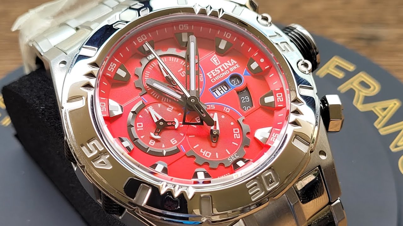 Robusto Relógio Masculino Festina Chrono Bike F165 Vermelho calendário duplo
