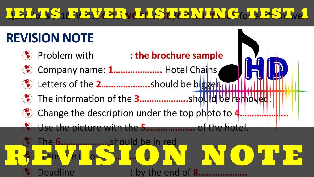 Revision Note ielts fever listening test 1