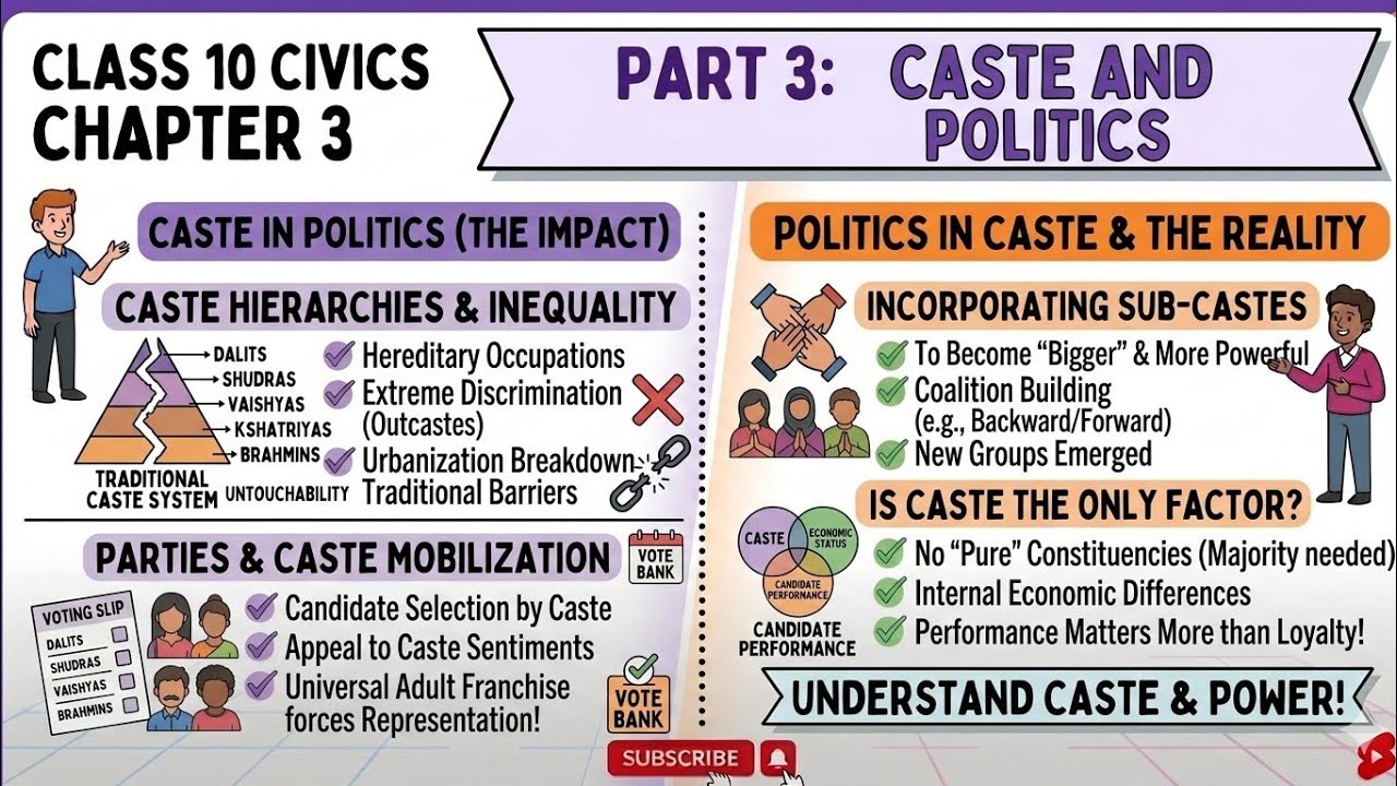 Class 10 Civics Chapter 3 |Caste and Politics Explained Gender Religion & Caste Part 3 #gender #cbse